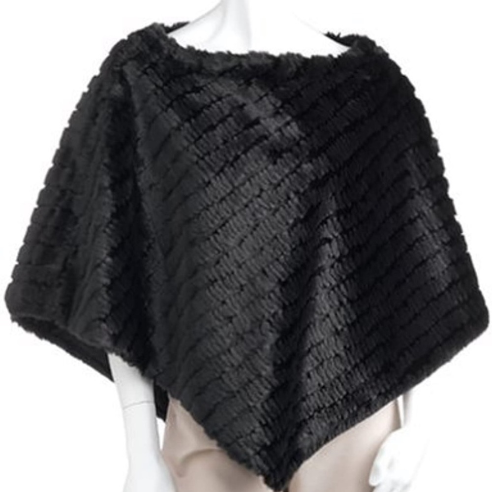 Black Rivet Faux Fur Poncho Black Gem